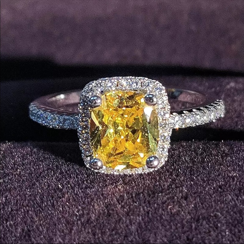 New Women’s 925 Silver Square Citrine Lady Ring 💍